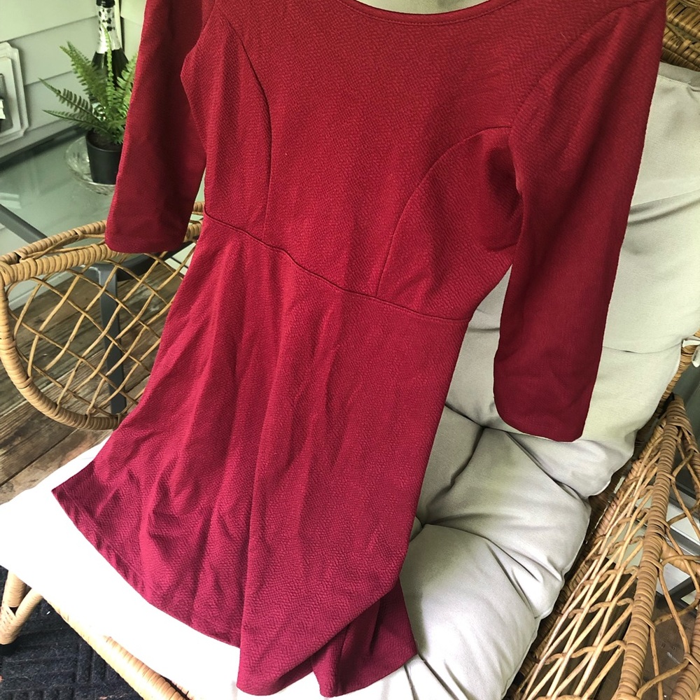 Bongo Cranberry 3/4 Sleeve Skater Dress
